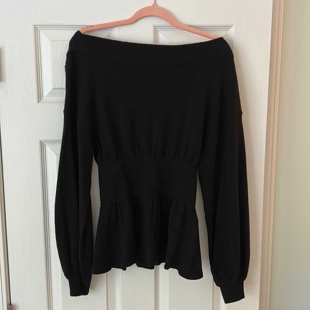 Something Navy - off the shoulder soft black sweater. Size S.